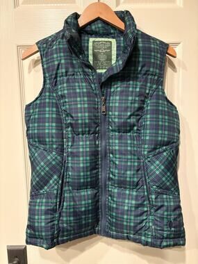 U.S. POLO ASSN. Womens Green Navy Plaid Puffer Vest Size Medium Outdoor Tartan